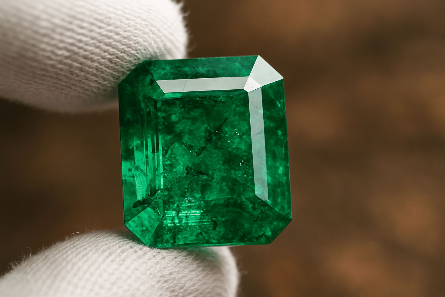 نمای نزدیک از سنگ زمرد طبیعی با رگه‌های داخلی مشخص