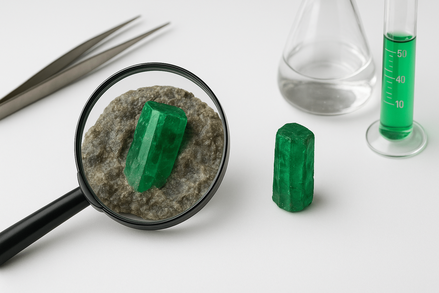 سنگ زمرد سبز طبیعی روی سنگ‌های طبیعت