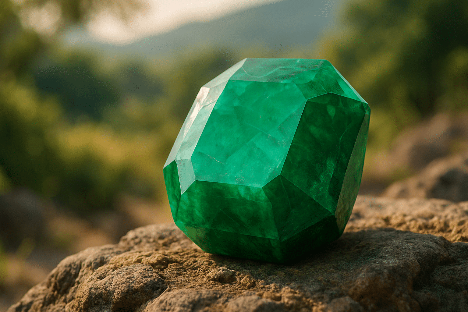 زمرد سبز طبیعی روی زمینه سنگی