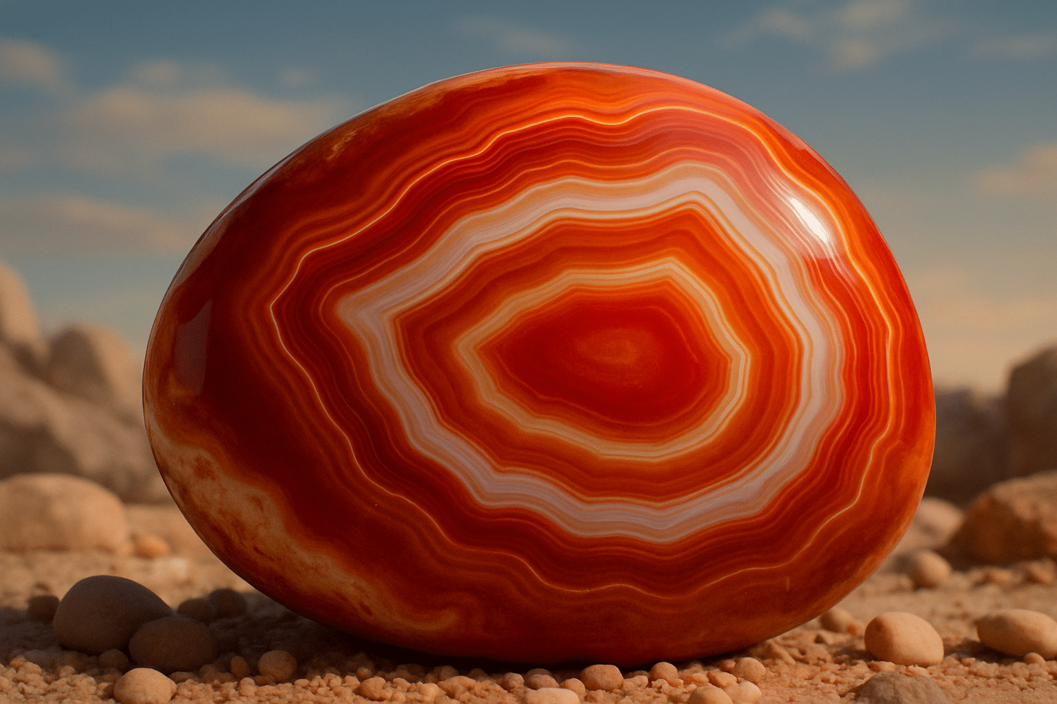 تصویر سنگ عقیق سرخ با ساختار رگه‌دار و سطح صیقلی