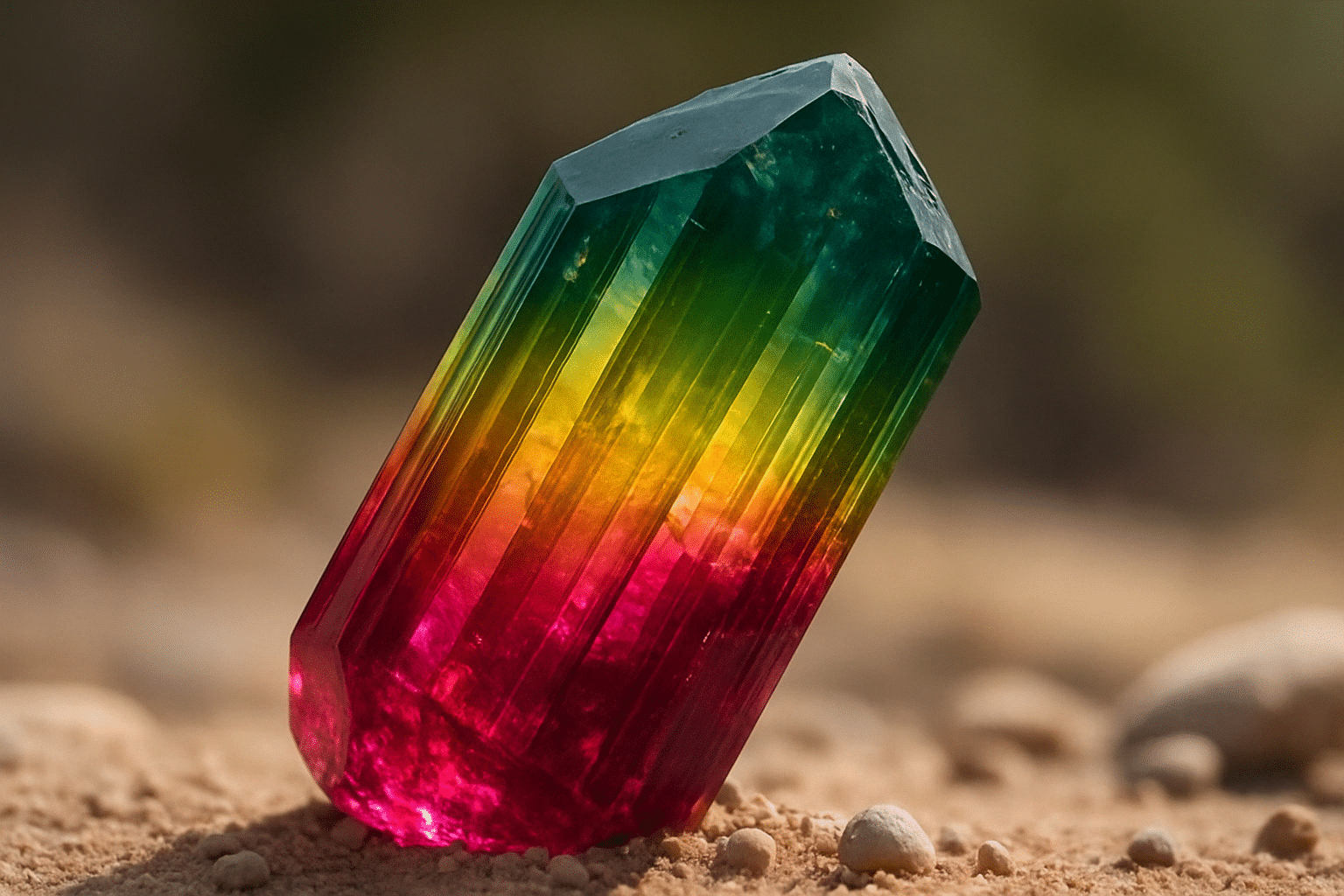  تصویر سنگ تورمالین سبز و صورتی با ساختار چندرنگ طبیعی