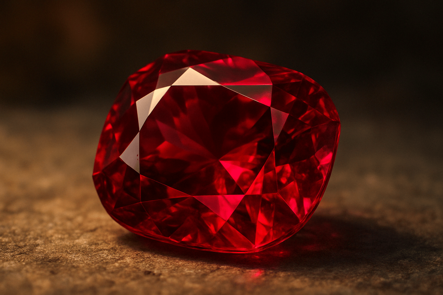 تصویر سنگ یاقوت سرخ تراش‌خورده با درخشندگی بالا