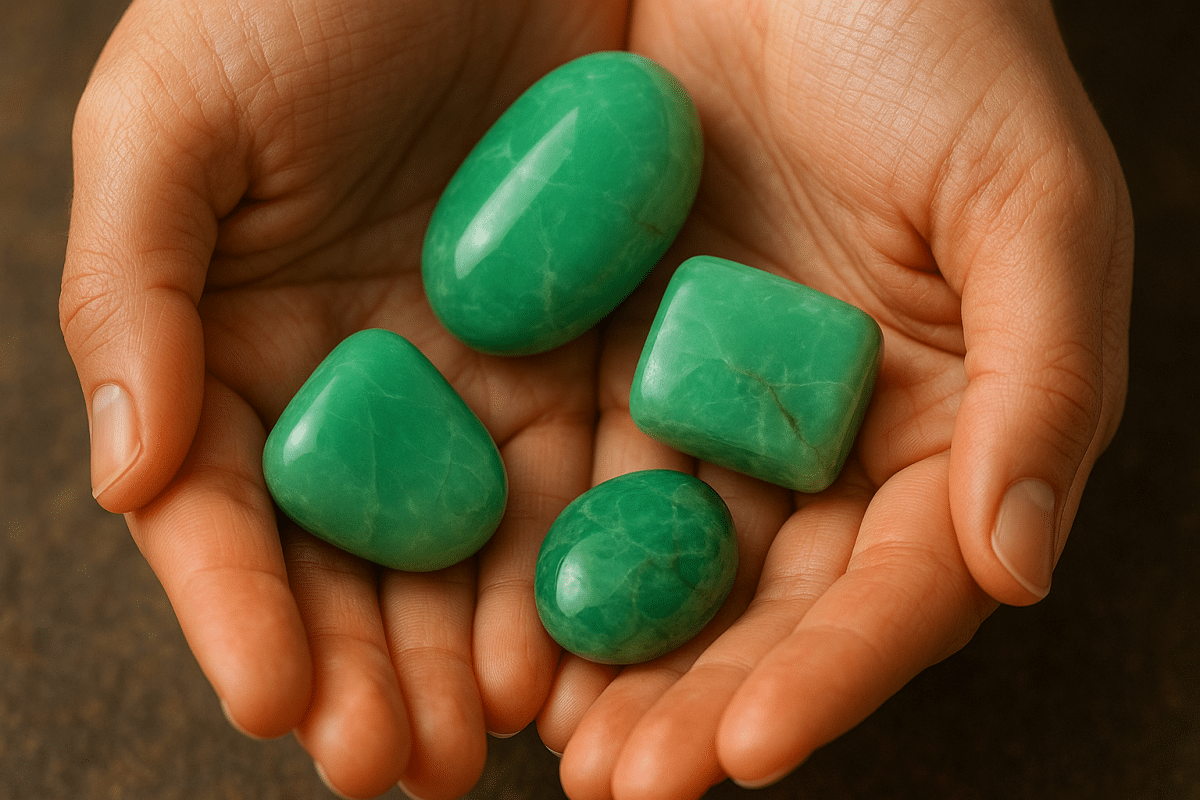 سنگ ماه تولد خرداد، چندین کریزوپراس با رنگ سبز طبیعی