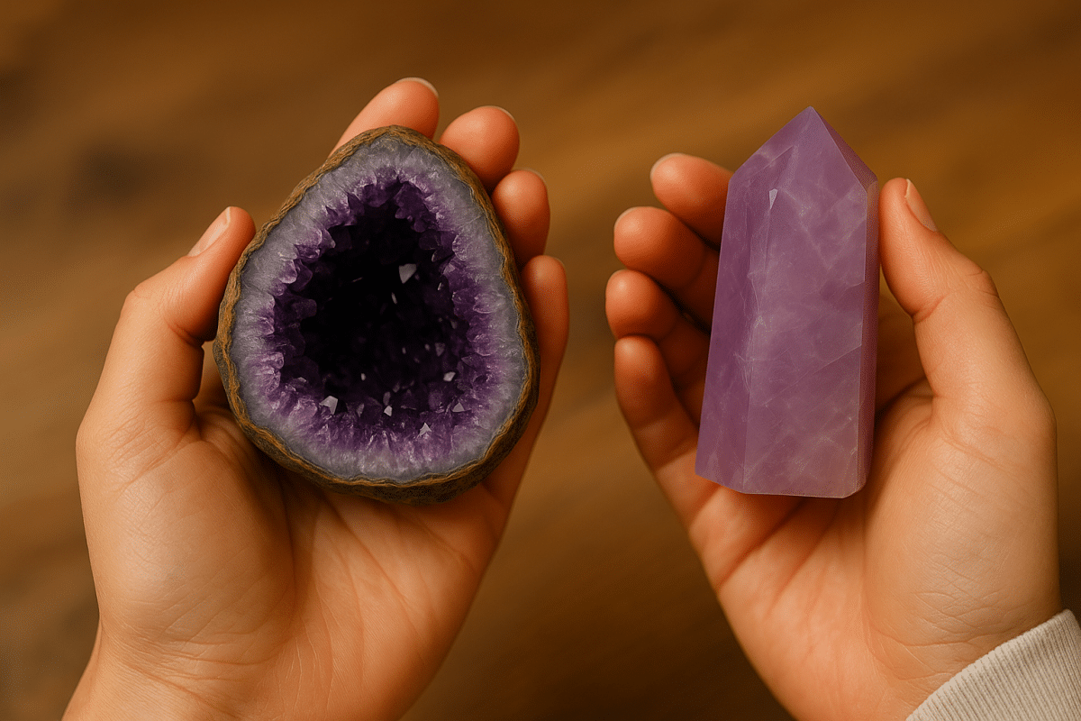 سنگ آمیتیست طبیعی با کریستال‌های بنفش درخشان