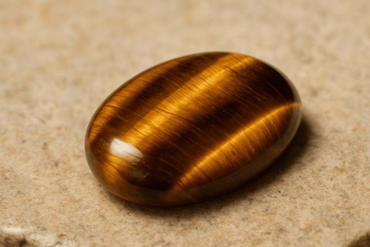 تصویر افقی از سنگ ماه تولد خرداد، چشم ببر با رنگ‌های طلایی و قهوه‌ای.