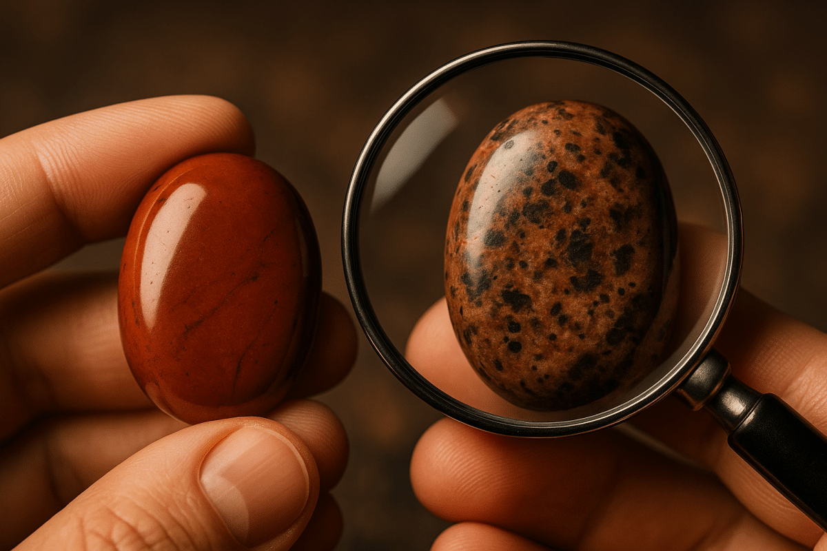 مقایسه سنگ جاسپر اصل و تقلبی در نور طبیعی