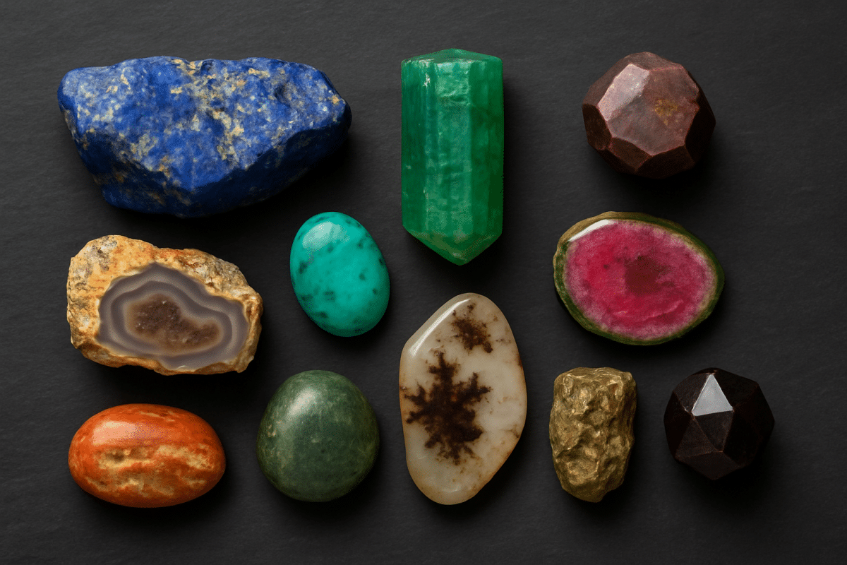 شکل سنگ‌های قیمتی در طبیعت در حالت خام و بلوری بر روی سطح طبیعی