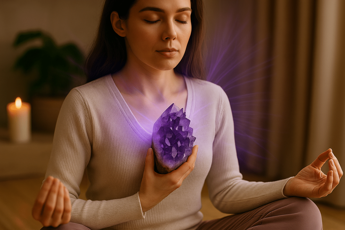 مدیتیشن با سنگ آمیتیست برای آرامش ذهن و تعادل انرژی