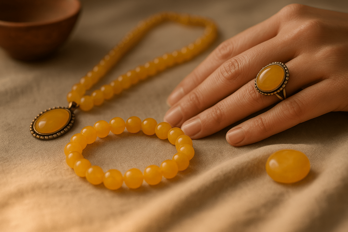 دستبند سنگ عقیق زرد طبیعی مناسب برای مدیتیشن و فنگ‌شویی