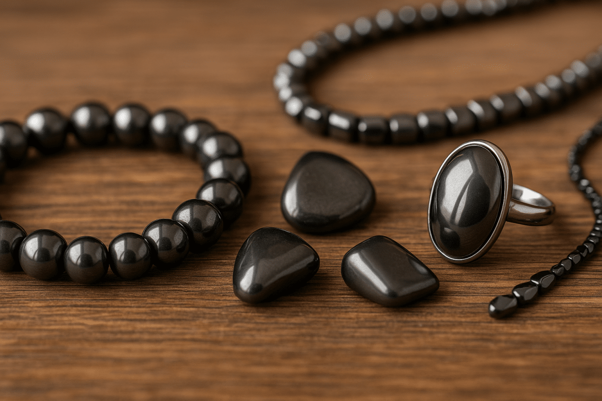 دستبند مهره‌ای از سنگ حدید با درخشش طبیعی