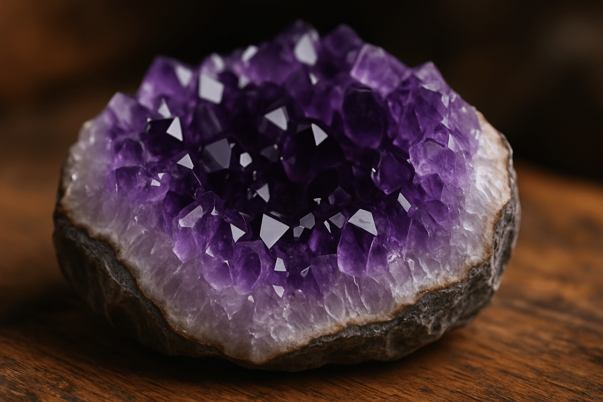 سنگ آمیتیست طبیعی با کریستال‌های بنفش درخشان