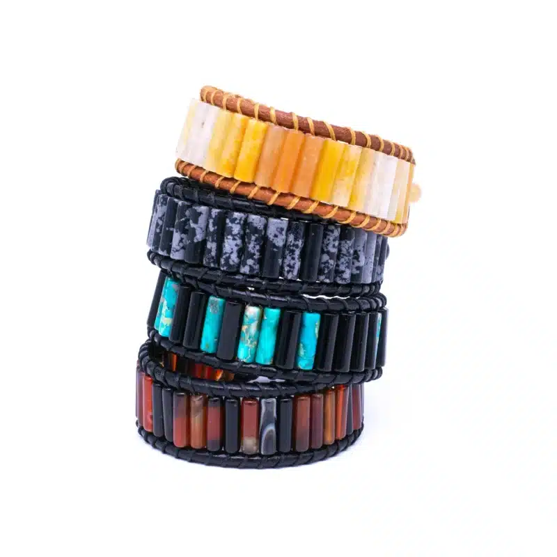 دستبند چرم و سنگ طبیعی