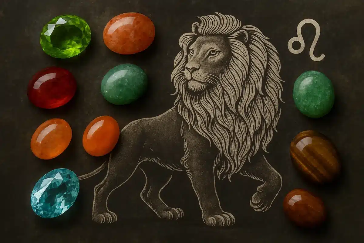 تصویری هنری از نماد شیر و ستاره‌های مرتبط با سنگ ماه تولد مرداد
