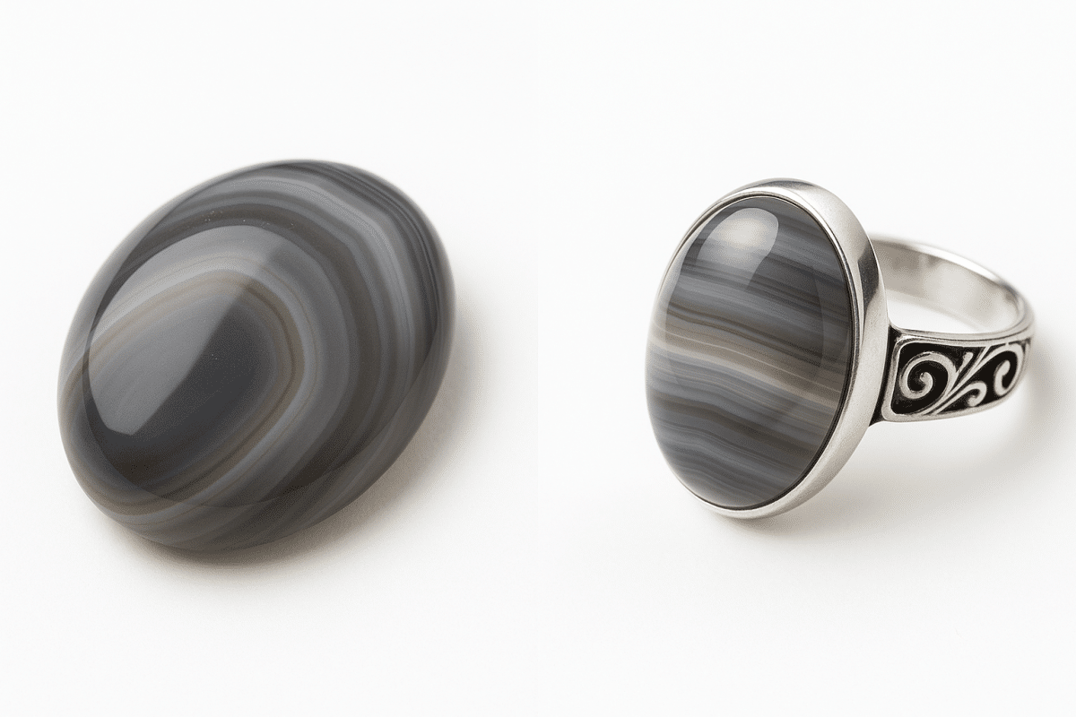 سنگ عقیق سلیمانی با نوارهای طبیعی مخصوص سنگ ماه تولد مرداد