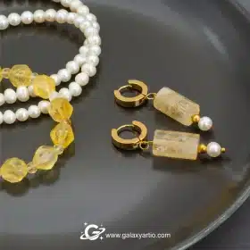 گوشواره سنگ سیترین و مروارید