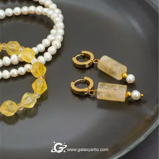 گوشواره سنگ سیترین و مروارید