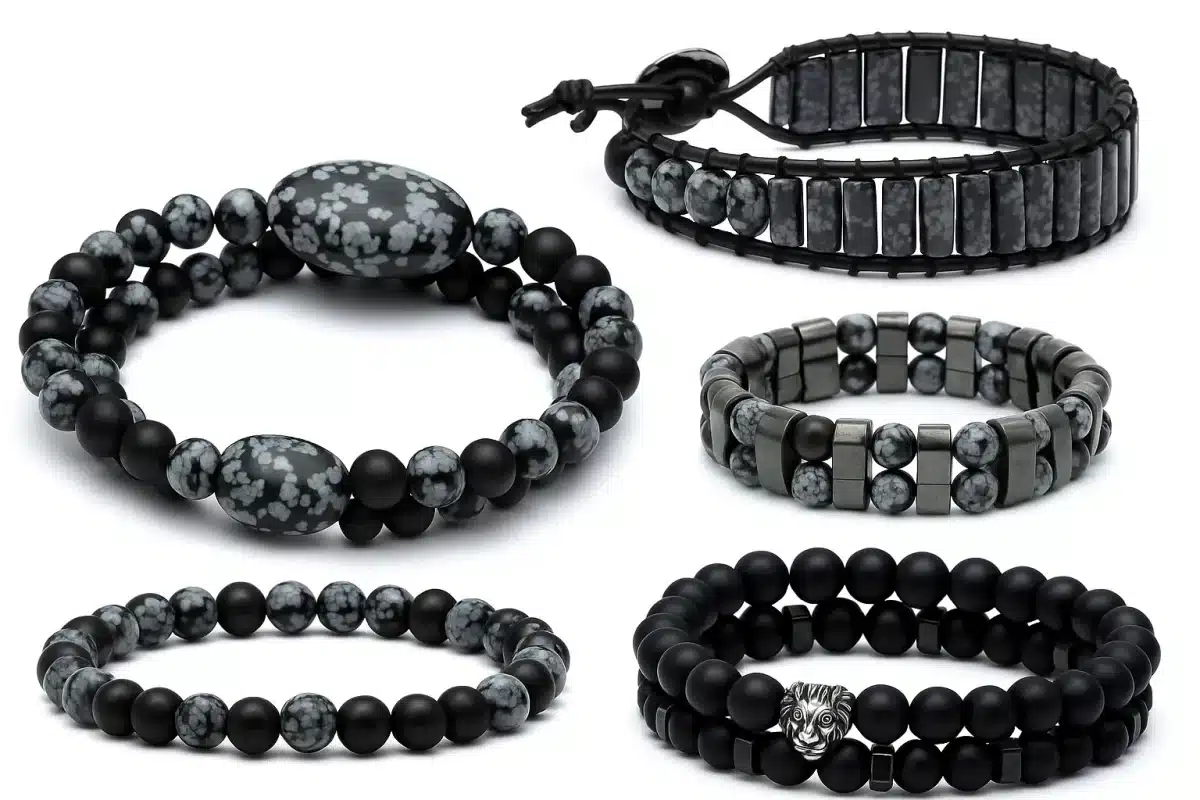 دستبند و گردنبند آبسیدین دانه برفی زنانه و مردانه لوکس