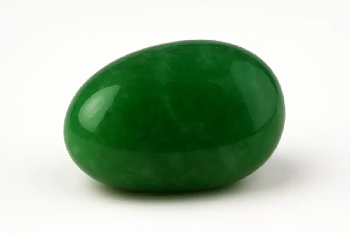 نمای نزدیک از سنگ یشم سبز صیقلی با رنگ طبیعی و درخشان.