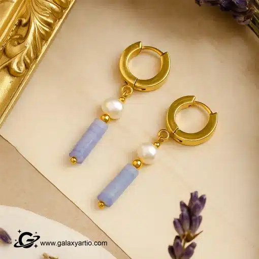 گوشواره سنگ آکوامارین و مروارید