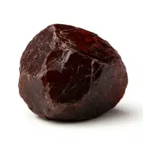 سنگ گارنت قرمز خام با پس‌زمینه سفید برای مدیتیشن.