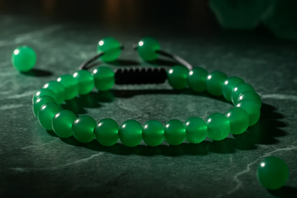 دستبند مهره‌ای ساخته شده از سنگ عقیق سبز