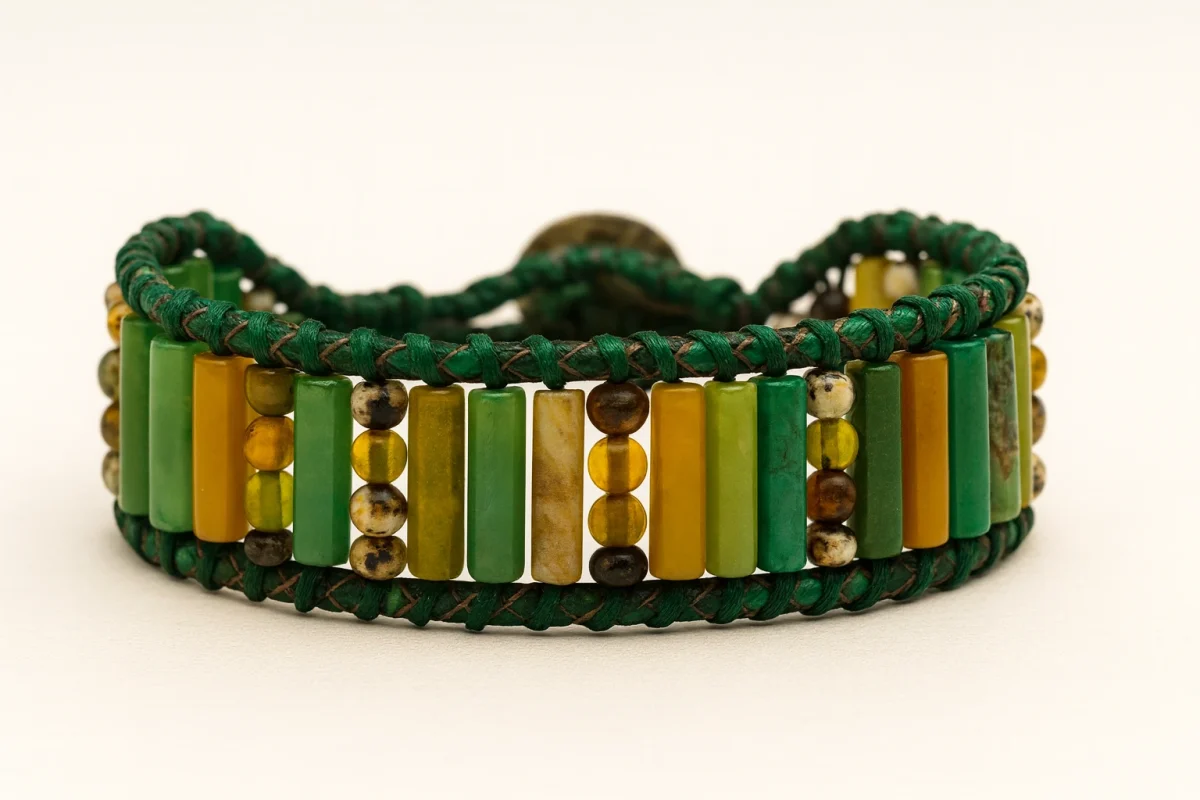 دستبند دست‌ساز با مهره‌های سنگ عقیق سبز