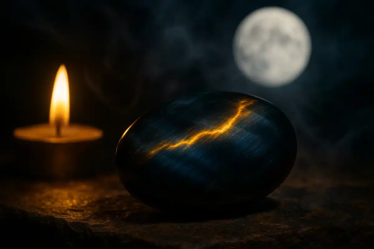 تصویر سنگ چشم شاهین در حال پاکسازی با دود عود و اسپند.