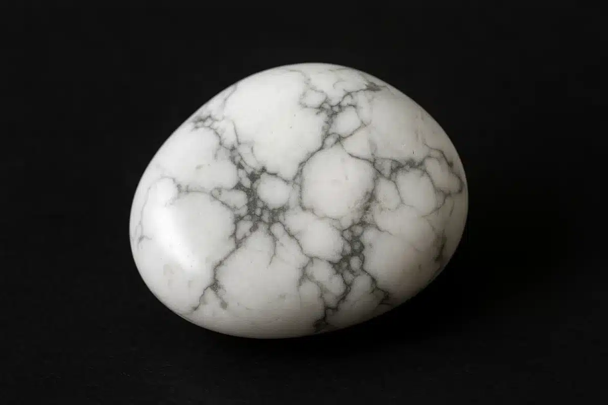 تصویر نمای نزدیک سنگ هولیت سفید با رگه‌های خاکستری طبیعی