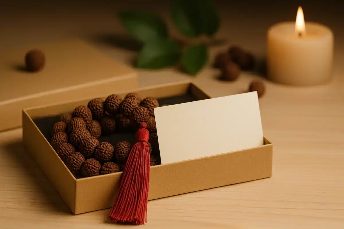 جعبه هدیه رودراکشا با منگوله قرمز