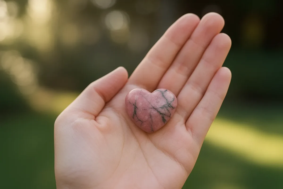 سنگ رودونیت قلبی در کف دست