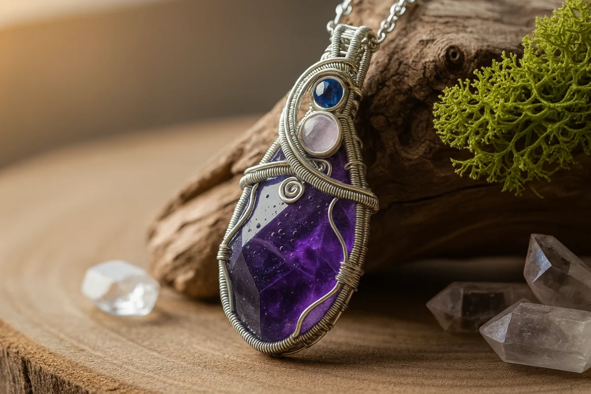 گردنبند آمتیس طبیعی برای تشخیص سنگ اصل از بدل در زیورآلات دست‌ساز.