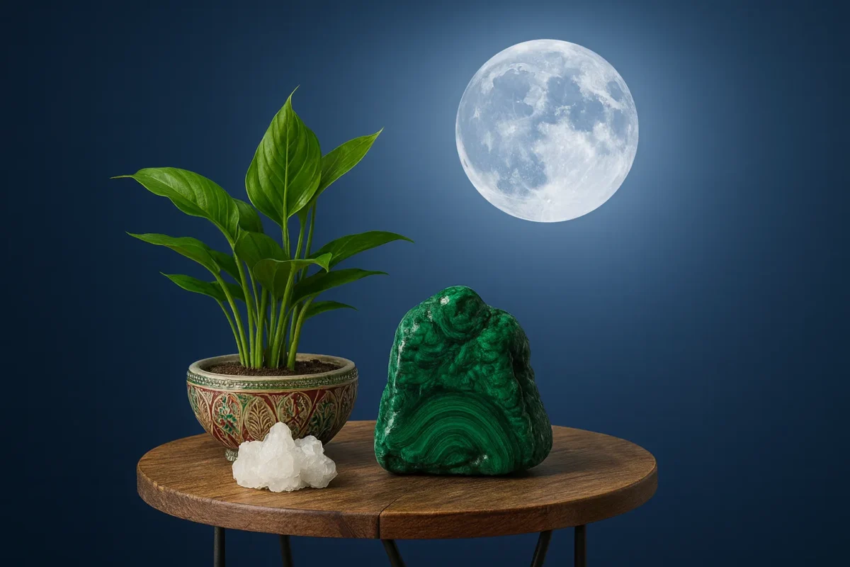 ترکیب ماه کامل و سنگ مالاکیت نماد چرخه طبیعت و خواص سنگ مالاکیت